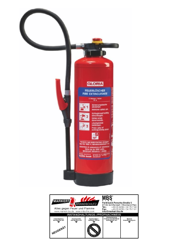 Gloria WKL 6 Pro - Wasser-Kartuschen-Aufladefeuerlöscher mit Cool-Down Effekt, geeignet für Lithium-Ionen-Akkus, DIN EN 3, 5,88 l, 6LE